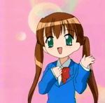  &gt;_&lt; animated animated_gif brown_hair closed_eyes green_eyes happy long_hair long_sleeves lowres nakayama_chinatsu open_mouth school_uniform sensei_no_ojikan smile solo twintails 