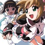  artist_request cardcaptor_sakura cosplay cure_black cure_black_(cosplay) cure_white cure_white_(cosplay) daidouji_tomoyo futari_wa_precure kinomoto_sakura lowres magical_girl multiple_girls oekaki parody precure white_background 