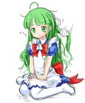 ahoge artist_request eighth_note green_eyes green_hair long_hair me-tan musical_note os-tan solo_focus thighhighs white_background 