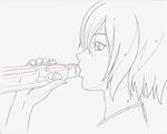 artist_request color_trace colored_pencil_(medium) greyscale lowres monochrome production_art rahxephon ramune sexually_suggestive shitou_megumi short_hair solo sweat traditional_media 
