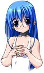  blue_eyes blue_hair glasses magical_antique rian_(magical_antique) sketch solo swimsuit 