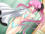  asymmetrical_hair ayakaze_ryuushou blue_bra blue_panties blush bra dutch_angle game_cg hair_ornament hair_ribbon lace lace-trimmed_bra lace-trimmed_panties lingerie locker locker_room long_hair motohashi_mei navel okaerinasaimase_goshujin-sama panties pink_eyes pink_hair polka_dot polka_dot_bra polka_dot_panties ponytail ribbon solo standing surprised tress_ribbon underwear underwear_only undressing x_hair_ornament 