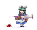  ahoge artist_request braid green_hair large_syringe me-tan os-tan oversized_object solo syringe thighhighs twin_braids 