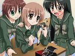  duplicate figure long_sleeves multiple_girls ogata_matake panties pink_panties sanshita school_uniform shakugan_no_shana shana sword underwear weapon yoshida_kazumi 