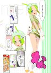  blue_eyes boots chef chef_hat comic food_girls gloves green_eyes green_hair hat melon-chan_(fg) name_tag nurse_cap okama one-piece_swimsuit one_eye_closed scan see-through short_hair skirt stethoscope strap swimsuit translation_request 