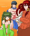  artist_request blush braid character_request choker crossed_arms fundoshi green_eyes green_hair green_legwear japanese_clothes multiple_boys orange_background os-tan red_eyes red_hair scar serious shirtless sidelocks simple_background single_braid sitting smile standing thighhighs xp-kun 