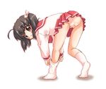  ass back bent_over blush brown_eyes brown_hair flower hair_flower hair_ornament kozimaki long_sleeves looking_back miniskirt panties pantyshot pink_panties pleated_skirt school_uniform serafuku short_twintails skirt socks solo to_heart_2 twintails underwear upskirt yuzuhara_konomi 