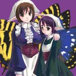  bonnet breasts bug butterfly copyright_request corset fairy fantasy genshi insect large_breasts long_sleeves lowres multiple_girls pointy_ears wings 