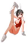  aka_ume animal_ears bow bowtie breasts bunny_ears bunny_girl bunny_tail bunnysuit carrot cleavage detached_collar fishnet_pantyhose fishnets gloves ice_skates large_breasts legs leotard original pantyhose red_leotard short_hair skates solo tail wrist_cuffs 