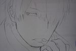 artist_request ginko greyscale hair_over_one_eye lowres male_focus monochrome mushishi solo 