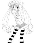  denim denim_shorts greyscale hair_bobbles hair_ornament kodomo_no_jikan kokonoe_rin long_hair monochrome ponpon shorts solo striped striped_legwear thighhighs twintails very_long_hair 