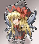  &gt;:( chibi frown hat kukyo lily_black lily_white long_hair long_sleeves lowres red_eyes solo touhou v-shaped_eyebrows wings 