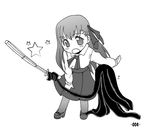  bokken dark_sakura fate/stay_night fate_(series) grail_beast greyscale hota long_sleeves matou_sakura monochrome pantyhose sword weapon wooden_sword 