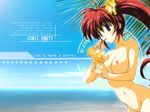  beach comic_party day engrish nude nude_filter ranguage red_hair side_ponytail solo takase_mizuki third-party_edit wallpaper 