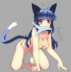  all_fours animal animal_ears bikini blue_hair breasts cat_ears cleavage copyright_request fish full_body halter_top halterneck hanging_breasts large_breasts long_hair mouth_hold non-web_source red_eyes sikorsky solo swimsuit tail 