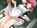  apron black_dress black_eyes blue_panties blush boin dress dress_lift dutch_angle game_cg happoubi_jin iihara_nao long_hair long_sleeves maid maid_headdress panties pink_hair print_panties red_hair ribbon solo standing thigh_gap underwear wrist_cuffs 