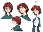  :d artist_request bangs blue_eyes breasts brown_hair character_name character_sheet closed_mouth cowboy_shot flipped_hair from_side kirishima_mana light_smile looking_at_viewer looking_back looking_to_the_side lowres multiple_views neon_genesis_evangelion neon_genesis_evangelion:_iron_maiden official_art open_mouth portrait profile ribbon school_uniform shirt short_sleeves simple_background skirt small_breasts smile suspender_skirt suspenders white_background 