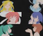  blonde_hair blue_hair blush brown_hair canvas_2 collarbone fujinami_tomoko green_hair hagino_kana hands_together housen_elis kikyou_kiri misaki_sumire multiple_girls ponytail praying red_hair screencap short_hair takeuchi_mami topless upper_body 