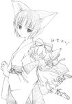  animal_ears fox_ears graphite_(medium) greyscale hina_ichigo japanese_clothes kashiwaba_tomoe long_sleeves miko mole mole_under_eye monochrome multiple_girls rozen_maiden sketch takami_ryou traditional_media 