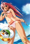  :3 :o absurdres adjusting_clothes adjusting_swimsuit ahoge bandaid bandaid_on_knee bikini blush_stickers bracelet carrot_print choker cloud day dutch_angle flat_chest food food_print from_below front-tie_bikini front-tie_top highres innertube jewelry long_hair looking_down mouth_hold mugimaru nakahara_komugi navel necklace nose_shade nurse_witch_komugi-chan official_art one-piece_tan parted_lips pendant pink_eyes pink_hair popsicle scan side-tie_bikini sky solo sunglasses swimsuit tan tanline two_side_up untied watanabe_akio 