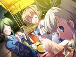  apron blue_eyes crepe festa!!_hyper_girls_pop food food_stand game_cg green_eyes hagiwara_onsen hayasaka_remi japanese_clothes kimono kusakabe_kotoko long_sleeves multiple_girls ribbon shidou_ayane silver_hair yukata 