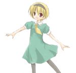  blonde_hair dress higurashi_no_naku_koro_ni houjou_satoko long_sleeves lowres pantyhose sailor_dress shima_hinako solo 