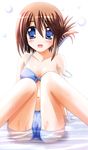  bikini blue_eyes brown_hair folded_ponytail hair_ornament hairclip komaki_manaka open_mouth otoki_raku short_hair solo strap_slip swimsuit to_heart_2 wet 