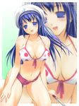  arin beret bikini blue_hair breasts halftone halftone_background hat hima large_breasts long_hair pangya polka_dot solo swimsuit unbuttoned zoom_layer 