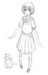  blush greyscale hitotsubashi_yurie kamichu! monochrome school_uniform sketch solo yu_65026 