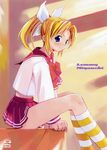  blonde_hair blue_eyes fang harada_takehito long_sleeves miyauchi_lemmy ponytail school_uniform socks solo striped to_heart 