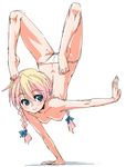  acrobatics barefoot blonde_hair blue_eyes braid breasts flexible handstand long_hair looking_to_the_side lowleg lowleg_panties nipples oekaki onija_tarou original panties simple_background sketch small_breasts smile solo topless twin_braids underwear underwear_only white_background white_panties 