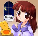  arle_nadja brown_eyes brown_hair carbuncle_(puyopuyo) child english hatano_masayoshi heart long_hair long_sleeves madou_monogatari pajamas puyopuyo smile solo 