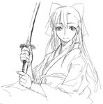  95-tan greyscale half_updo katana long_sleeves monochrome os-tan satou_atsuki solo sword weapon 