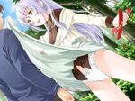  blouse bow bow_panties coat dirty dress dress_lift dutch_angle game_cg ginta green_dress kagurazaka_tsukino long_sleeves panties pure_x_cure solo standing underwear white_bow white_panties 