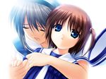  bangs clannad fumio_(ura_fmo) game_cg hug mishima_tomo multiple_girls sakagami_tomoyo tomoyo_after two_side_up 