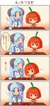  4koma blush_stickers chibi comic food glasses habanero habanero-tan horns long_hair long_sleeves milk milk-san multiple_girls original red_hair shigatake short_hair translated 