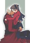  1girl archer dark_skin dark_skinned_male fate/stay_night fate_(series) height_difference long_sleeves riku_r thighhighs toosaka_rin turtleneck two_side_up 