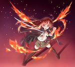  alastor_(shakugan_no_shana) fiery_wings fire jewelry katana long_hair nyaou pendant red_eyes red_hair school_uniform shakugan_no_shana shana sword thighhighs weapon wings zettai_ryouiki 