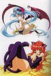  animal_ears armlet back bat_wings bed bell bell_collar blue_hair breasts bridal_gauntlets cat_ears cleavage collar delta_(words_worth) demon_girl facial_mark feet forehead_mark from_behind fur head_wings highres long_hair looking_back lying medium_breasts multiple_girls nail_polish nina_(words_worth) on_back pink_nails pointy_ears red_eyes red_hair rin-sin scan sitting smile succubus tail thighhighs toes very_long_hair wings words_worth yellow_eyes 