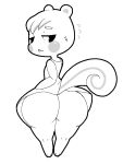  3_toes :&lt; aliasing animal_crossing anthro big_butt blush_sticker bottomless butt clothed clothing crossgender digital_drawing_(artwork) digital_media_(artwork) dress female flat_chested fluffy fluffy_tail fur hair huge_butt hypnofood looking_at_viewer looking_back mammal marshal_(animal_crossing) monochrome nintendo no_pupils rear_view rodent sciurid simple_background solo toes tree_squirrel video_games white_background wide_hips 