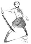  black_hair blood+ greyscale katana macchagaria monochrome otonashi_saya school_uniform short_hair solo sword weapon 