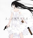  black_hair dress dual_wielding edelweiss_(inspire) gun handgun holding holding_gun holding_weapon jinguuji_rio lever_action long_hair mare's_leg revolver rifle solo weapon white white_background winchester_model_1892 