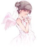  angel angel_wings brown_hair closed_eyes original pink ribbon solo wings yoshinari_atsushi 