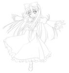  3.1-tan bow dress greyscale hair_bow lineart long_sleeves monochrome os-tan outstretched_arms shimakaze solo spread_arms 