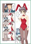  1girl animal_ears ayano_naoto brown_legwear bunny_ears bunnysuit comic flat_chest glasses kita_high_school_uniform kyon long_sleeves nagato_yuki pantyhose school_uniform short_hair suzumiya_haruhi_no_yuuutsu translation_request 