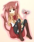  animal_ears black_legwear boots brown_hair cat_ears holding holding_wand long_sleeves original panties panties_under_pantyhose pantyhose shiratama_yomogi solo sparkle twintails underwear wand 