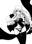  caren_hortensia fate/hollow_ataraxia fate/stay_night fate_(series) greyscale monochrome nagare_hyougo panties shroud_of_magdalene solo thigh_gap thighhighs underwear 