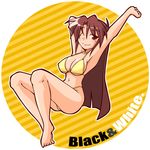  armpits arms_up bikini breasts brown_eyes brown_hair chiki_(chikibw) large_breasts long_hair one_eye_closed original solo swimsuit 