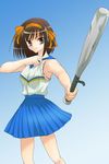  bangs baseball_bat brown_hair cheerleader sentape short_hair solo suzumiya_haruhi suzumiya_haruhi_no_yuuutsu 