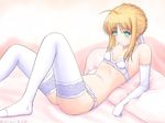  artoria_pendragon_(all) blonde_hair bra breasts elbow_gloves fate/stay_night fate_(series) gloves hotincool lingerie panties saber small_breasts solo thighhighs underwear underwear_only white_bra white_gloves white_legwear white_panties 
